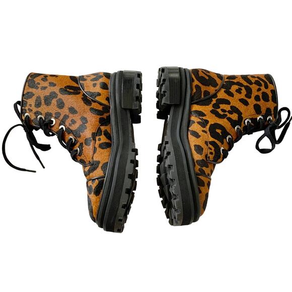 Schutz Maylova Leopard Suede Combat Bootie 8 Brown NEW - Picture 4 of 9